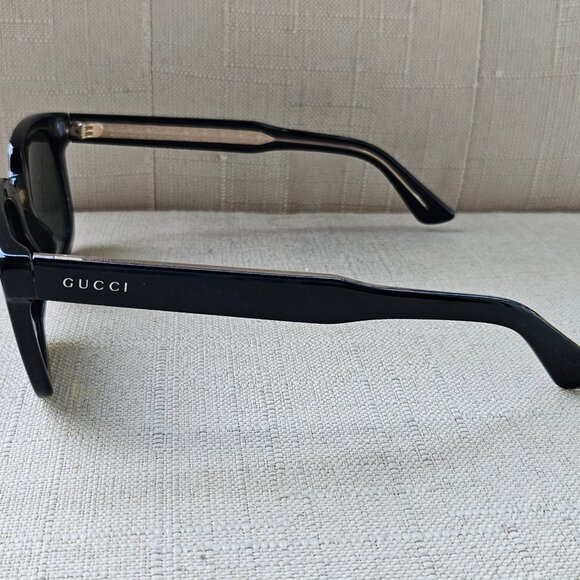 Gucci Sunglasses GG0181S 002 Shiny Black Square Unisex Gucci Logo Frame main image 9